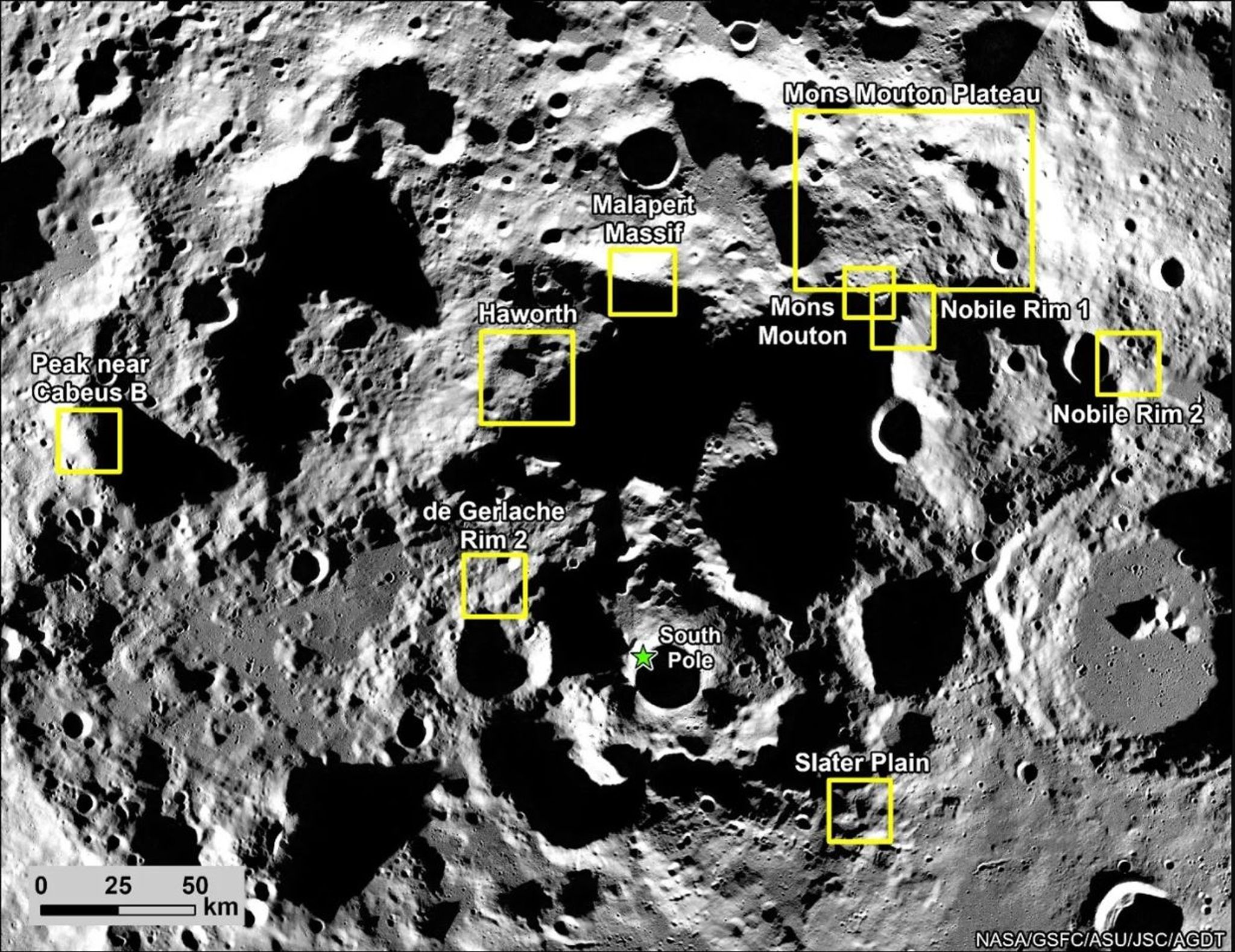 Das von der Nasa zur Verfügung gestellte Bild zeigt neun potenzielle Landegebiete.