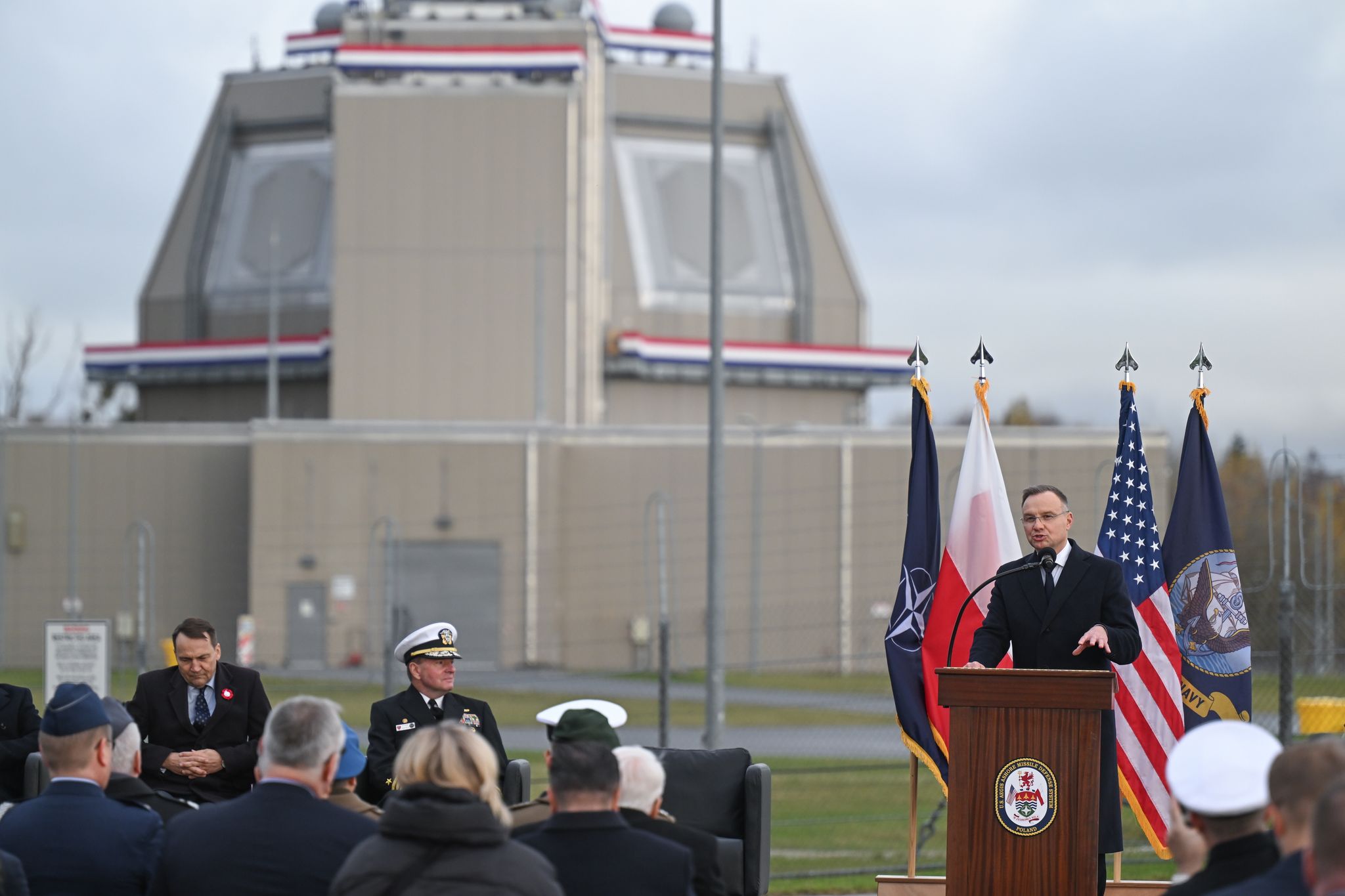 Polens Präsident Andrzej Duda spricht bei der Eröffnung der US-Raketenabwehrbasis in Redzikowo. (Foto aktuell)