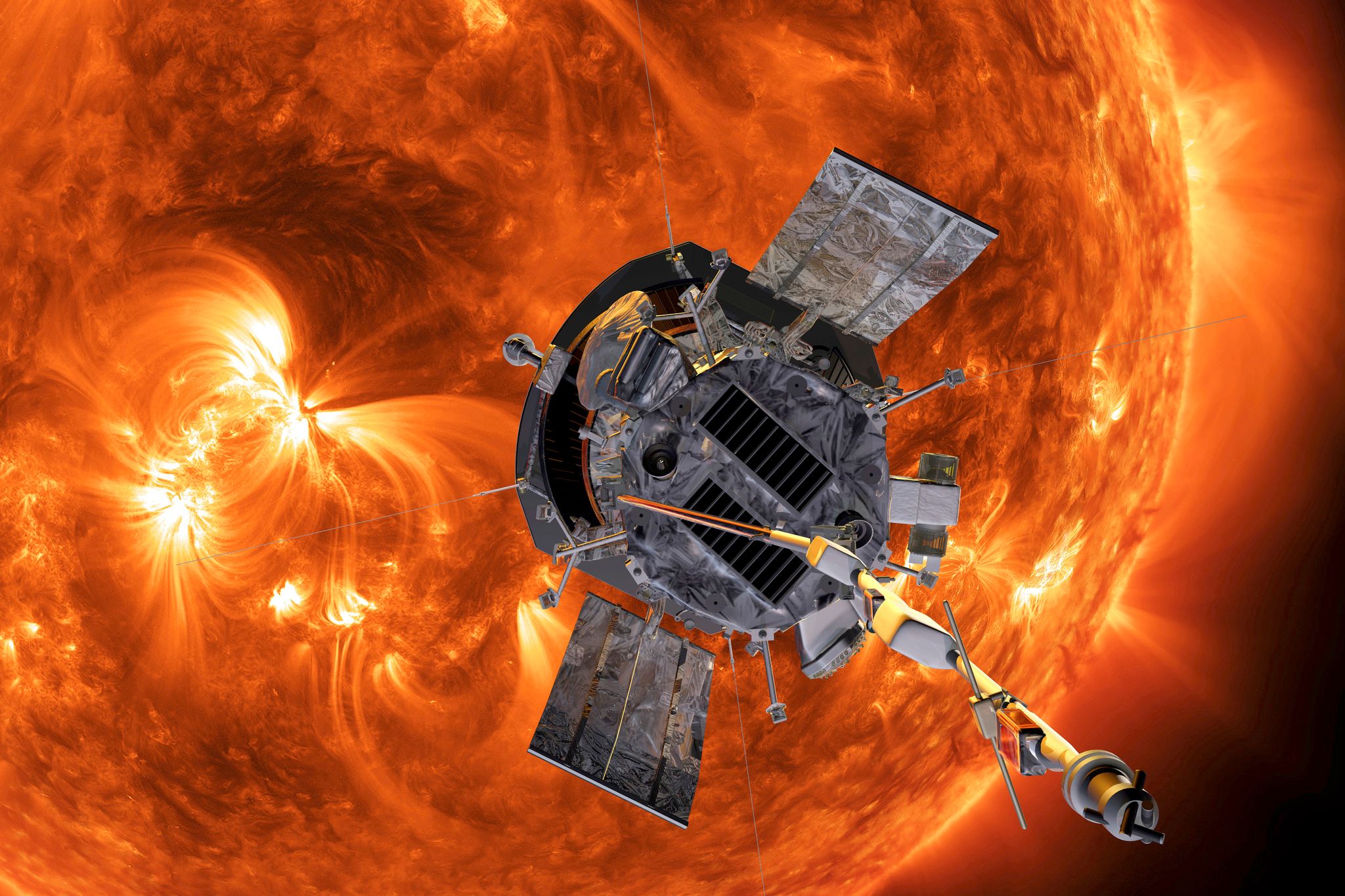 Die Computergrafik zeigt die «Parker Solar Probe»-Sonde auf dem Weg zur Sonne. (Handout)