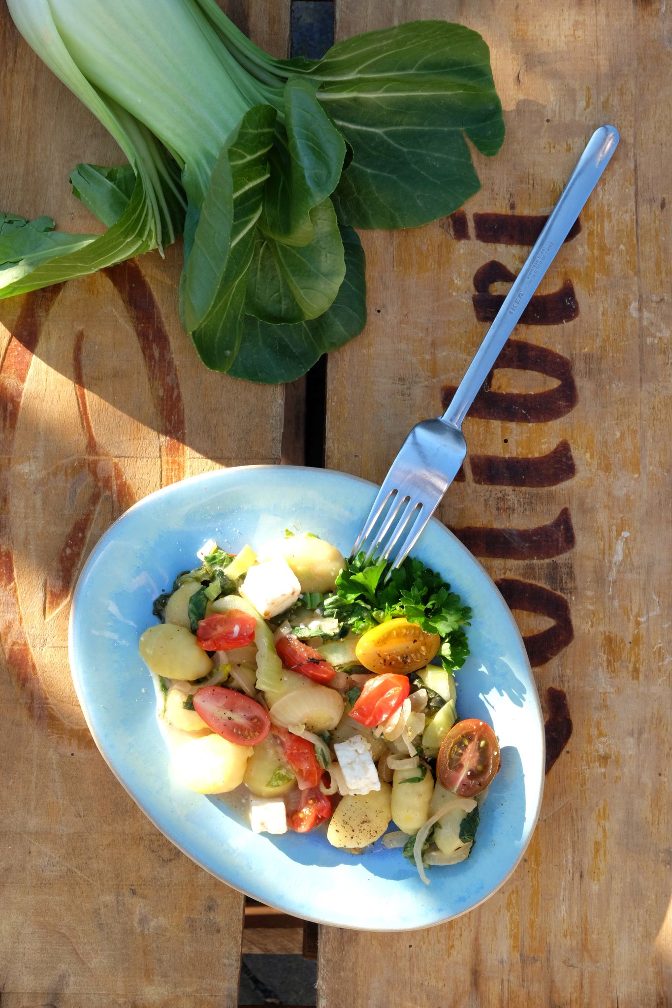 Bunt gemischt: Die Gnocchi werden mit Pak Choi, Cockteiltomaten und Kokosmilch zubereitet.
