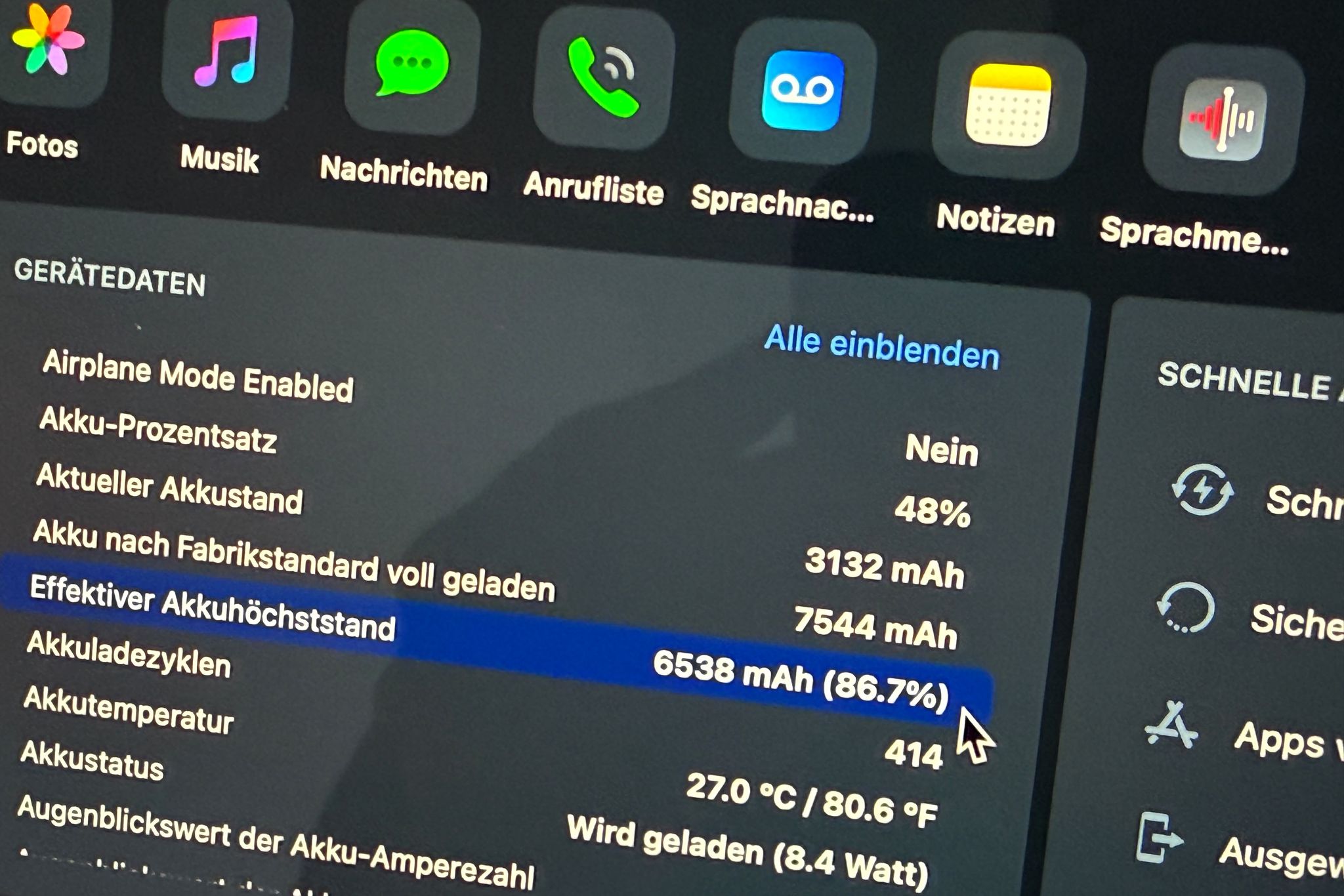 Das Programm iMazing zeigt: Dieses 5 Jahre alte iPad Pro hat noch 86,7 Prozent seiner ursprünglichen Akkukapazität.