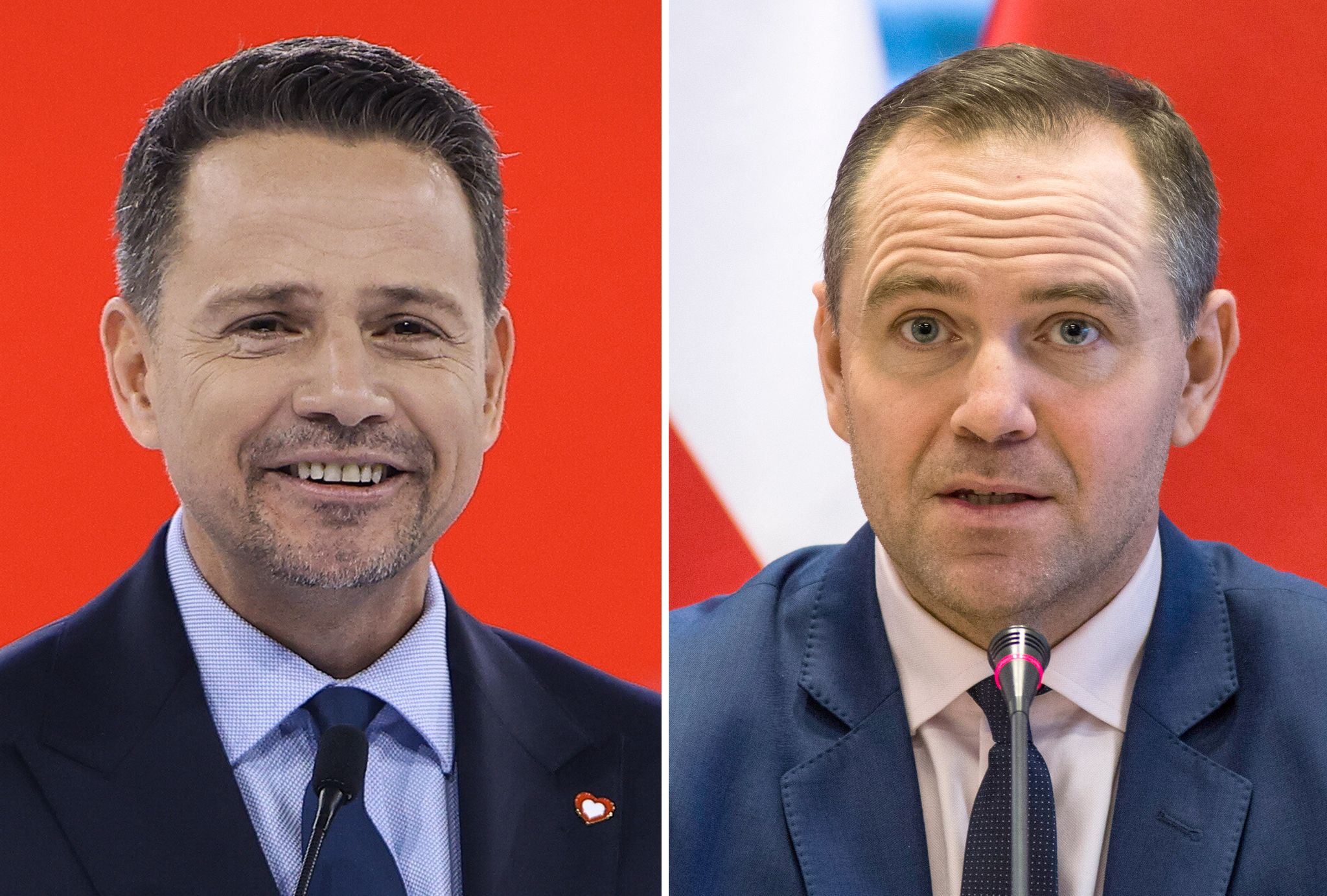 Der liberale Rafal Trzaskowski (links) und der rechtskonservative Karol Nawrocki laut Prognosen fast gleichauf. (Archivbild)