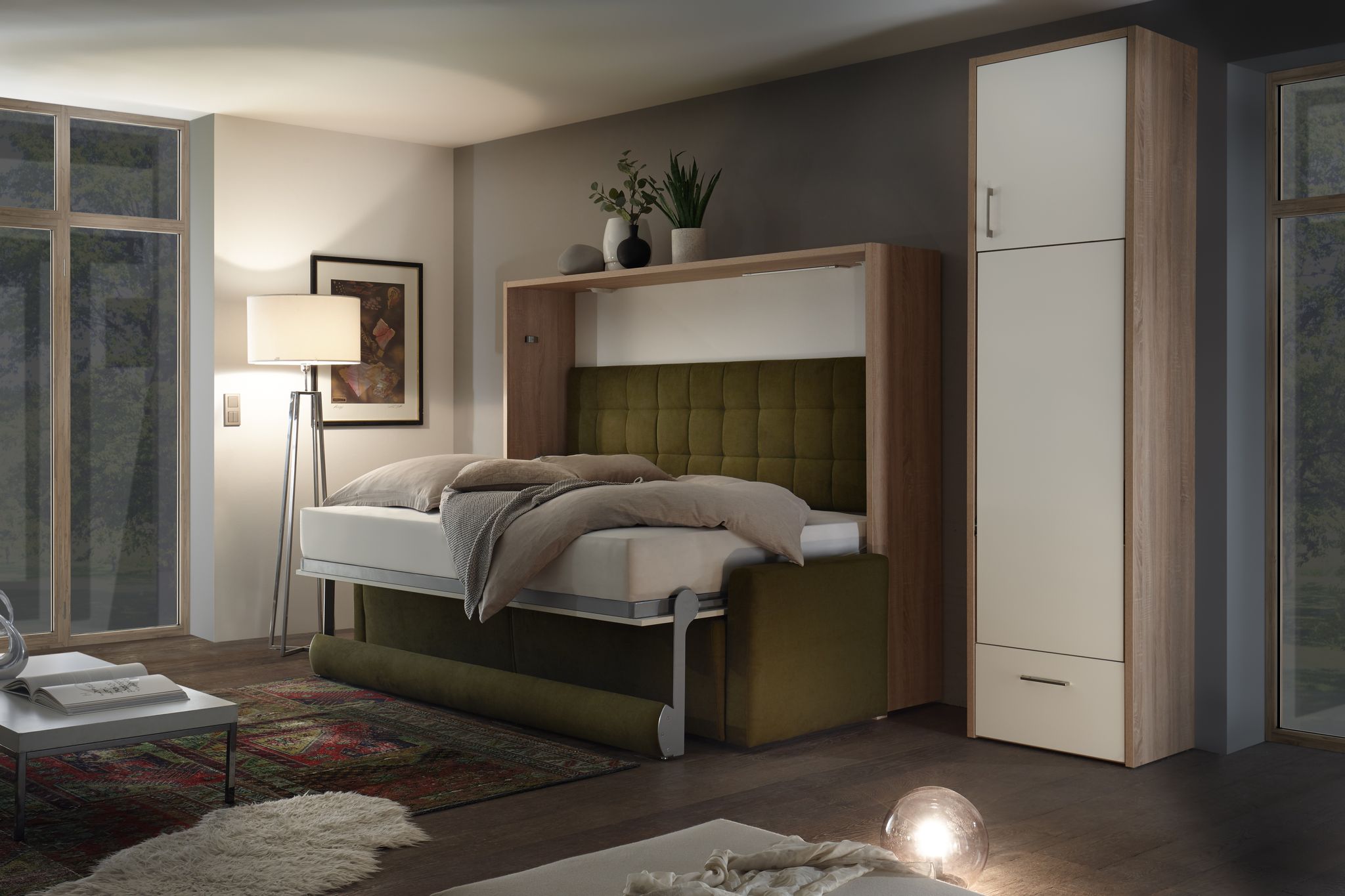 Zum Schlafen einfach ausklappen - praktisch so ein Wandbett. Hier ein Modell von Nehl Wohnideen.