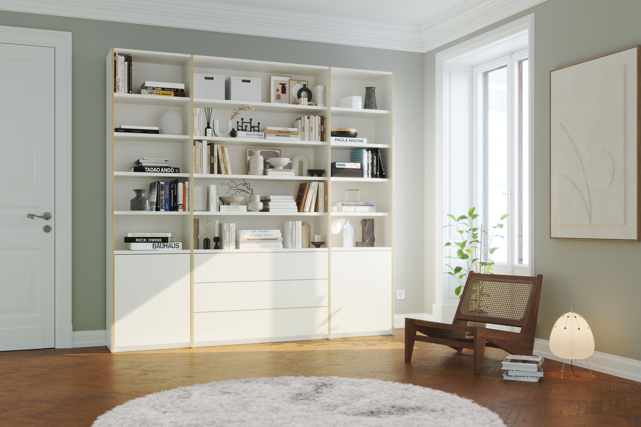 Wenn Regale ganze Wände einnehmen, sollten sie ein Hingucker sein - hier ein Modell von Müller Möbelwerkstätten.