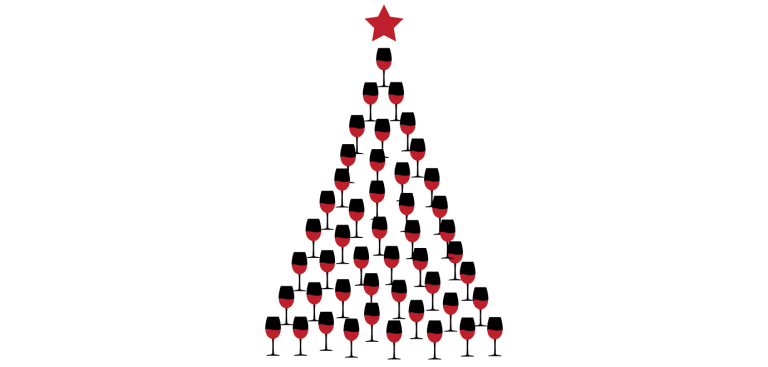 Foto: Artem Stepanov/iStock, ein Tannenbaum bestehend aus Weingläsern