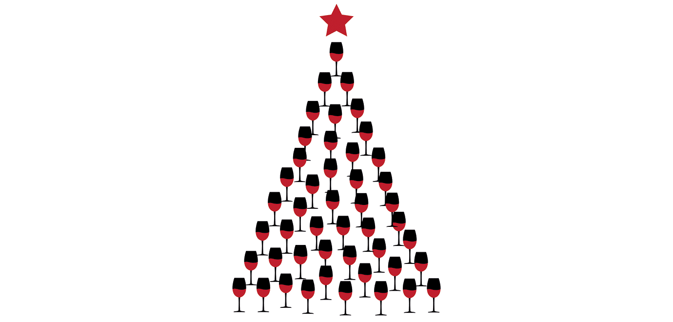 Foto: Artem Stepanov/iStock, ein Tannenbaum bestehend aus Weingläsern