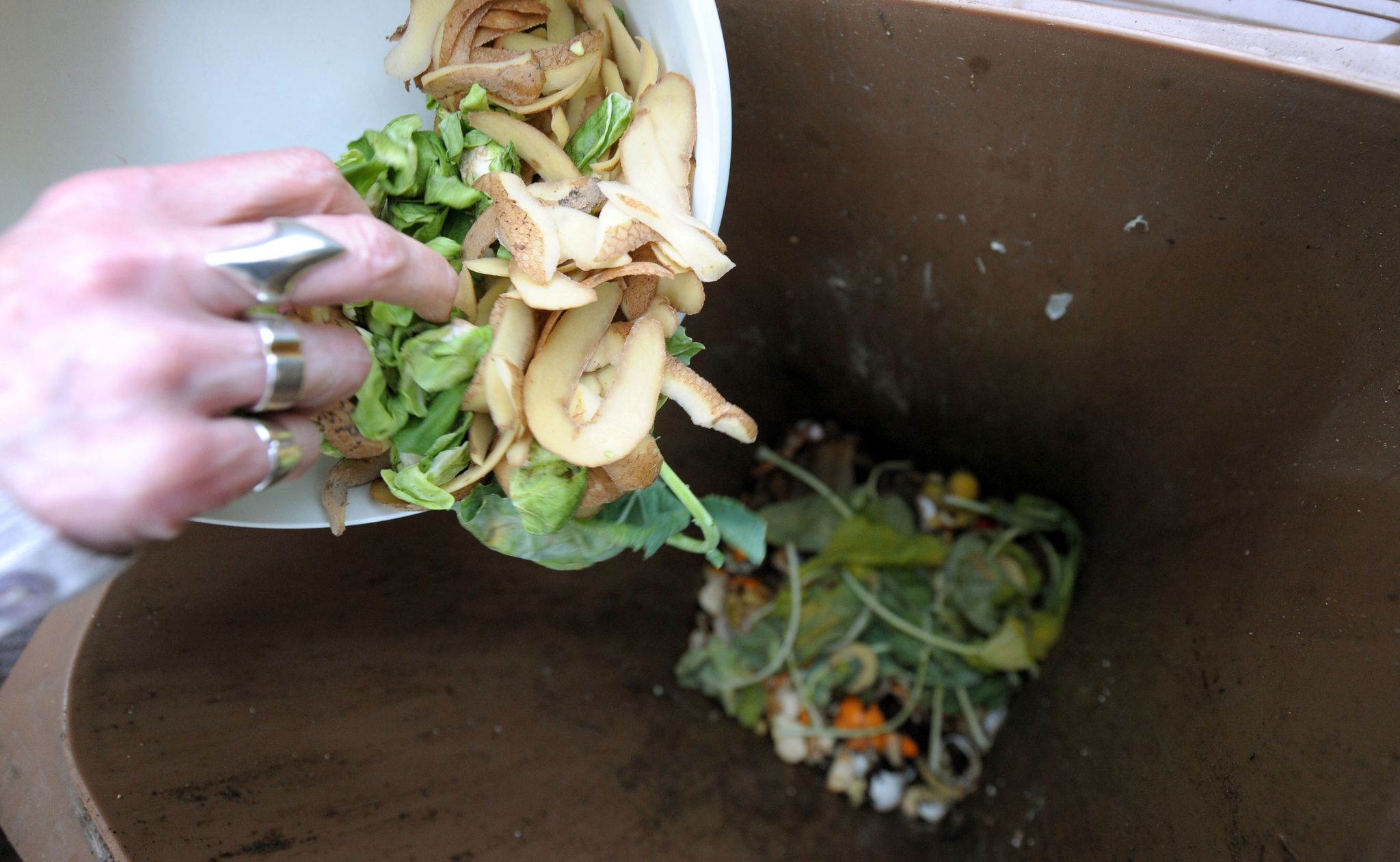 Biomüll sollte ohne Plastiktüte in die Biotonne  kommen - selbst wenn es sich um kompostierbare Tüten handelt.