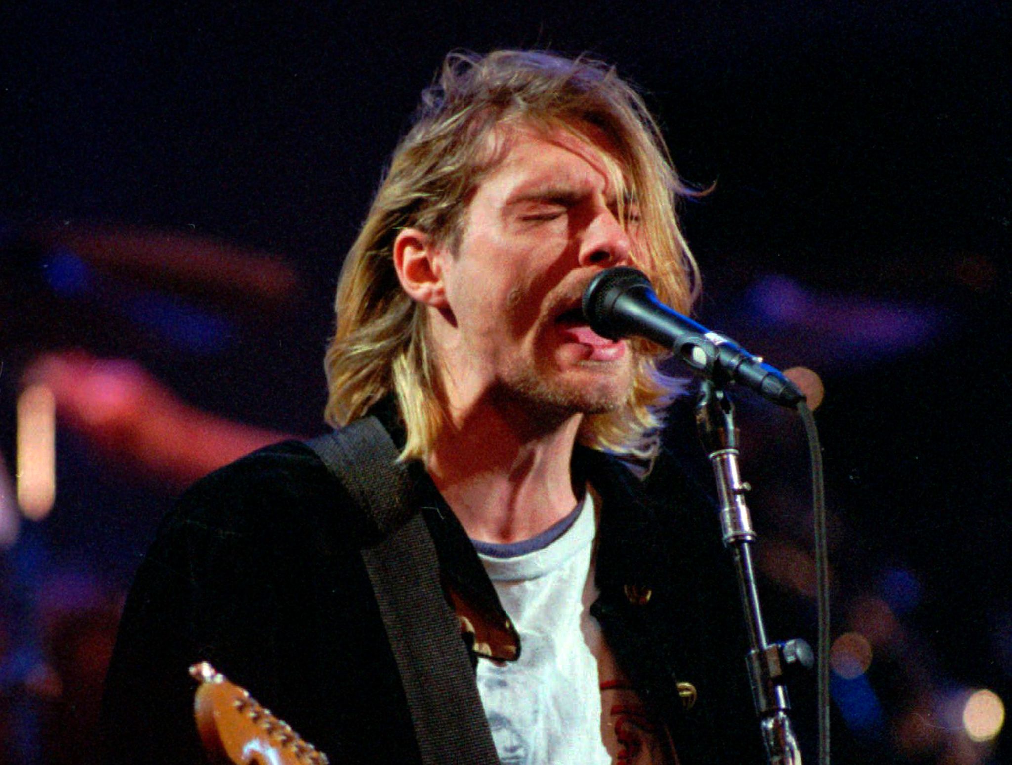 Kurt Cobain, Sänger der US-amerikanischen Kult-Rockband Nirvana, bei einem Auftritt in Seattle (1993).